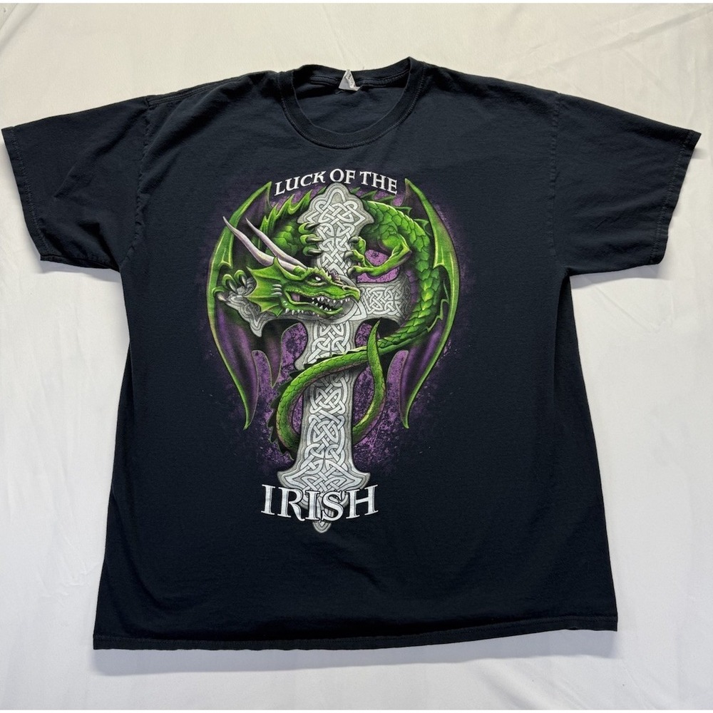 Luck of‎ the Irish Dragon Graphic L Tee Black fruit of the loom Celtic fantasy